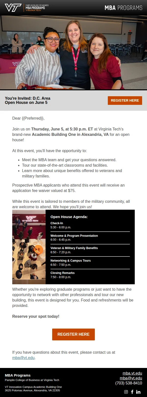D.C. Area Open House invitation email