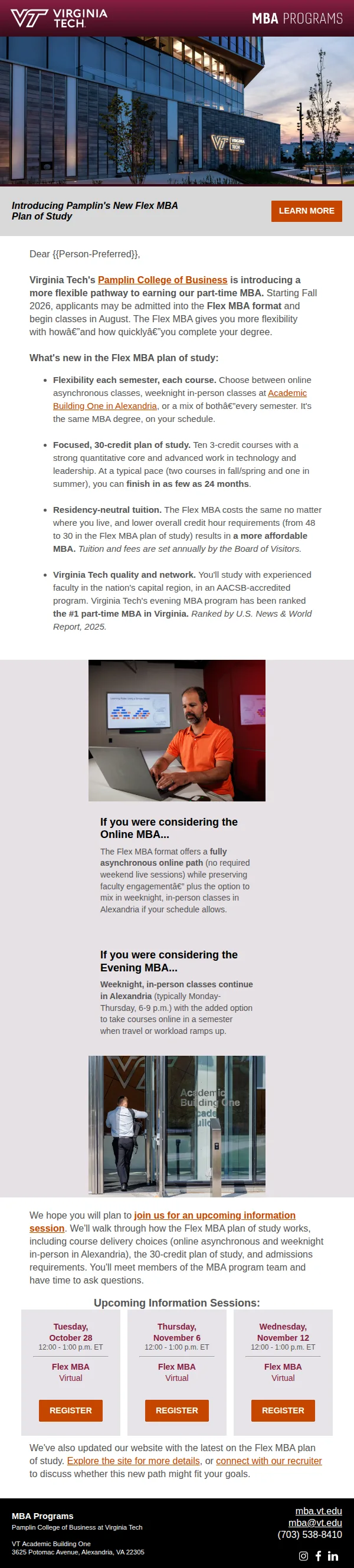 Flex MBA Plan of Study announcement email